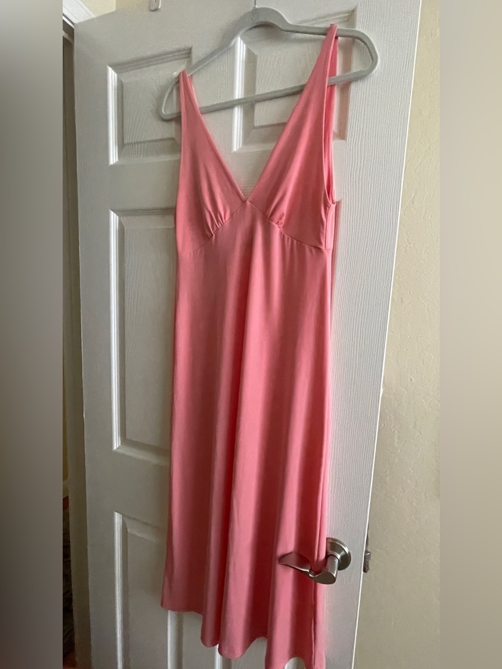 ZARA Coral Pink Jersey Midi Slip Dress - Size Medium
